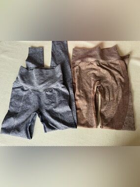 Lot of 2 XS VS PINK Contour  Leggings Heather Navy  Heather Brown